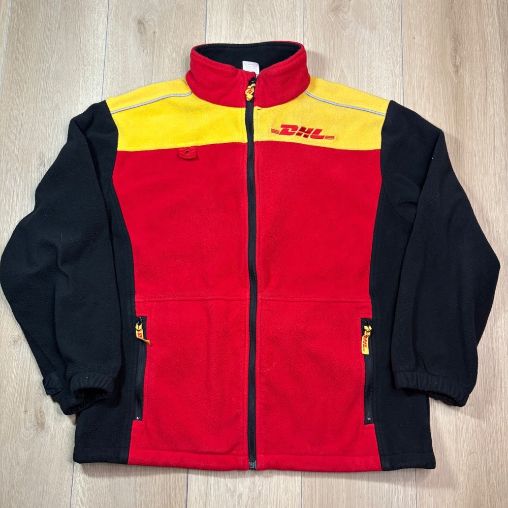 DHL Express Uniform Fleece Jacket Mens Large Red Yellow Black Full Zip 43233